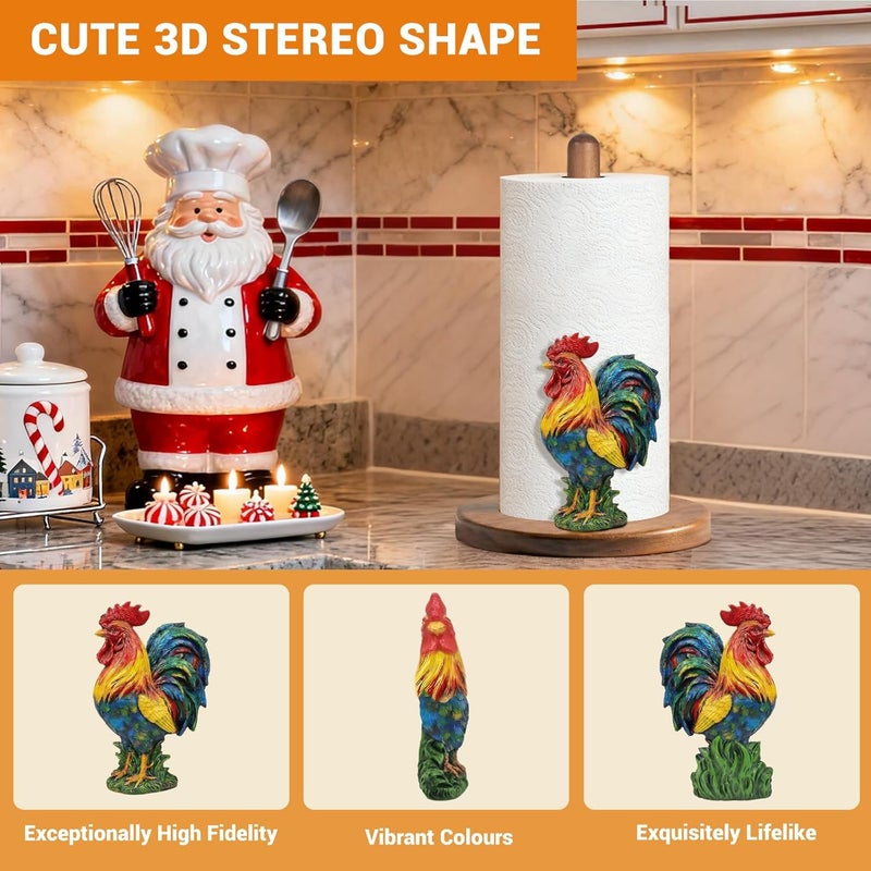 GAJ Rooster Paper Towel Holder - Modern Chicken Decor for Farmhouse Kitchen Bathroom Countertop - Gifts for Women Mom Grandma - 3D Cute Stuff Decorative Accessories - Image 3